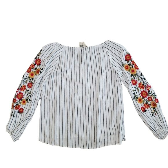 Savanna Jane embroidered floral long sleeve light weight striped tunic top Small - Picture 2 of 6